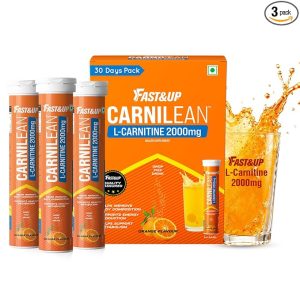 Fast&Up L-Carnitine 2000mg Effervescent Tablets | Premium Carnipure® Carnitine Supplement | Helps Convert Fat into Energy, Supports Weight Loss, Fat Burn & Lean Muscle | Orange Flavour, 20 Tabs (Pack of 3)